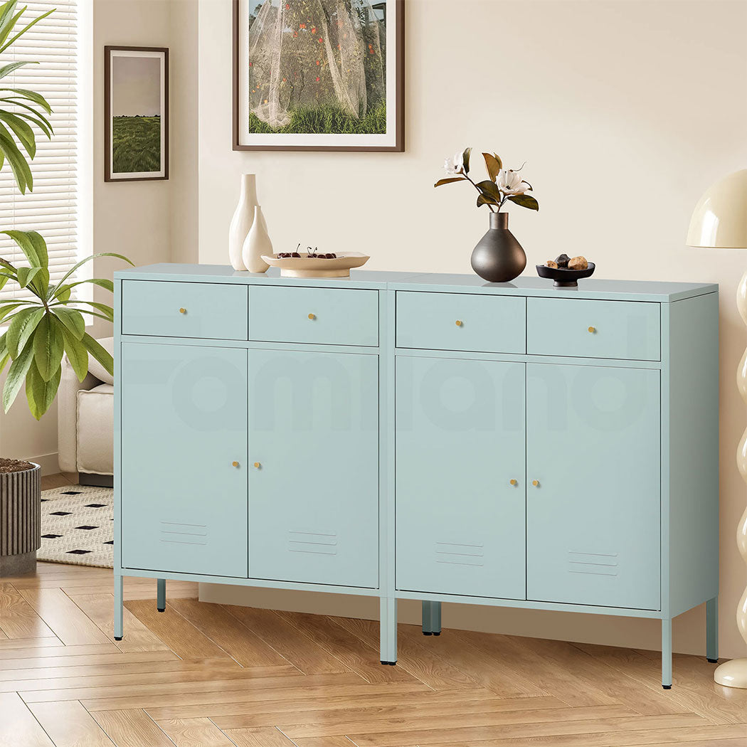 Familand Metal Buffet Sideboard Accent Storage Cabinet with 2x Drawers in Mint green