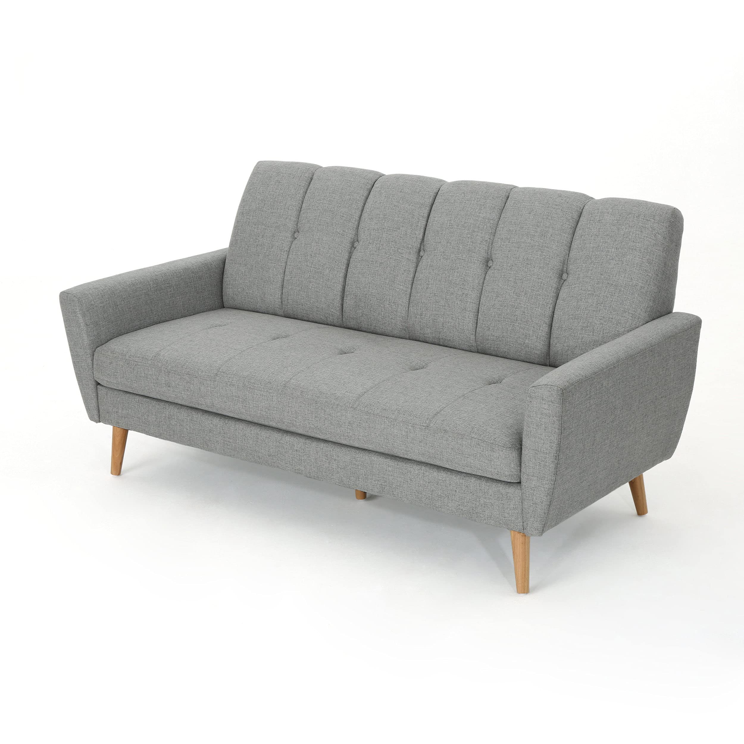 Mid-Century Modern Soft Grey Fabric Loveseat Sofa