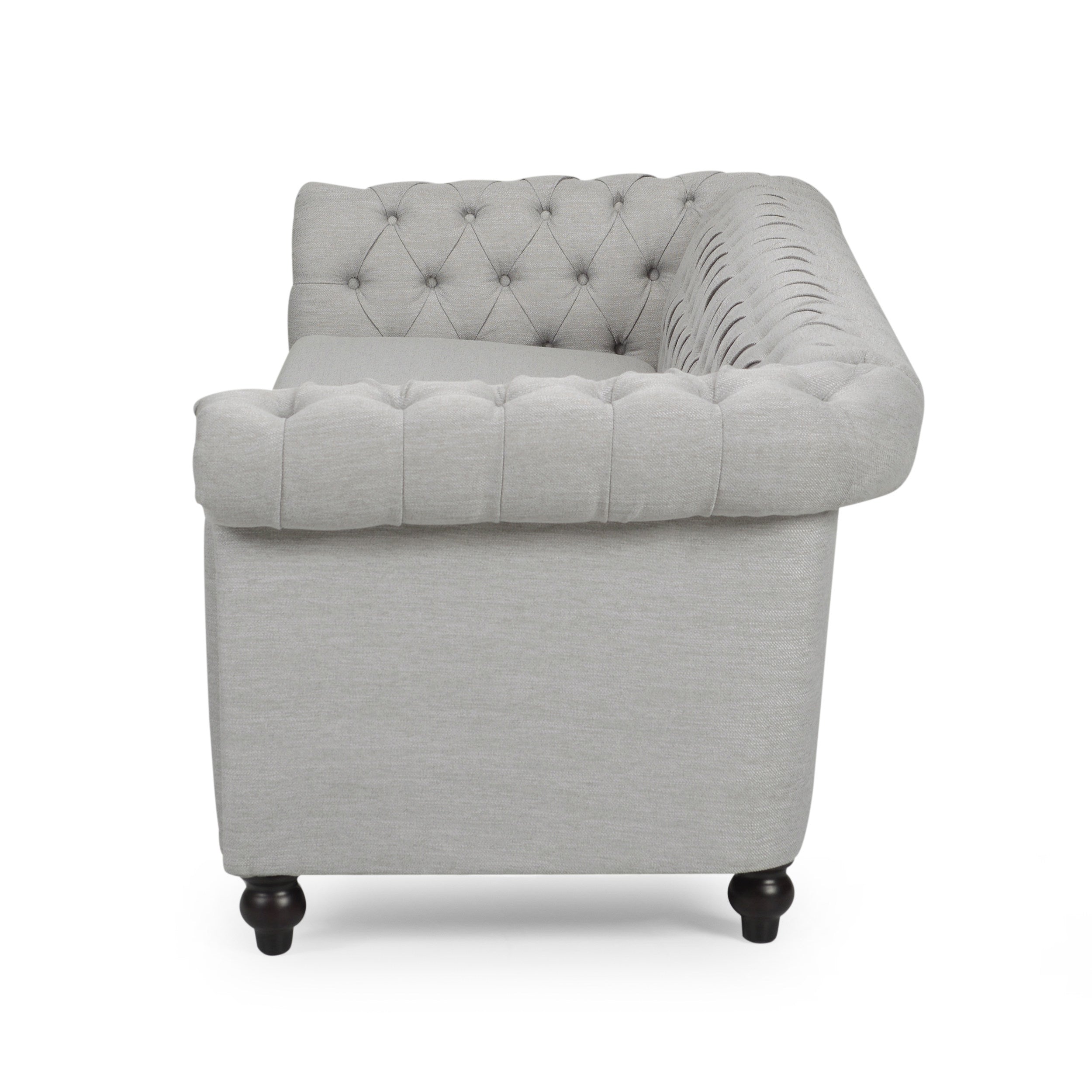 Modern Style Cloud Gray Button Tufted Upholstered Fabric Sofa