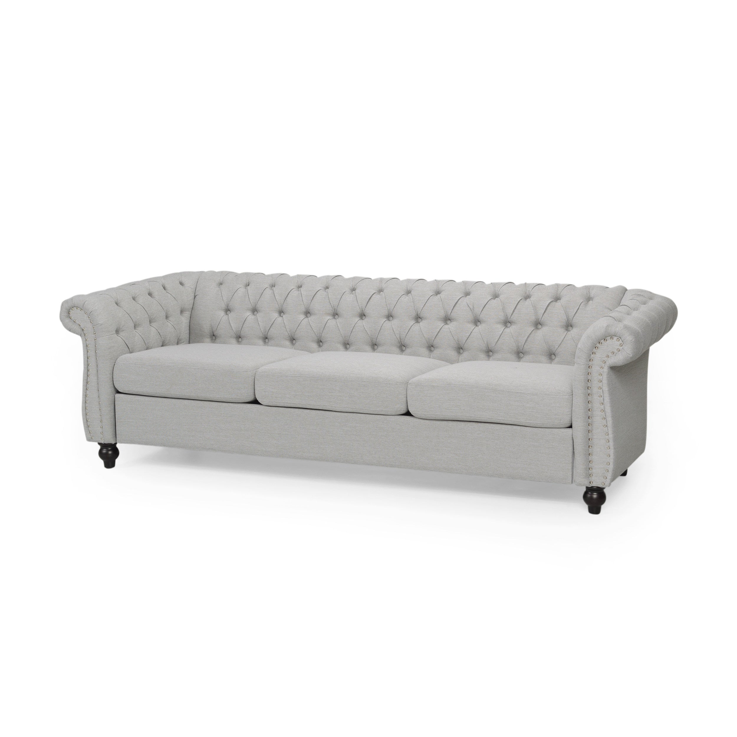 Modern Style Cloud Gray Button Tufted Upholstered Fabric Sofa