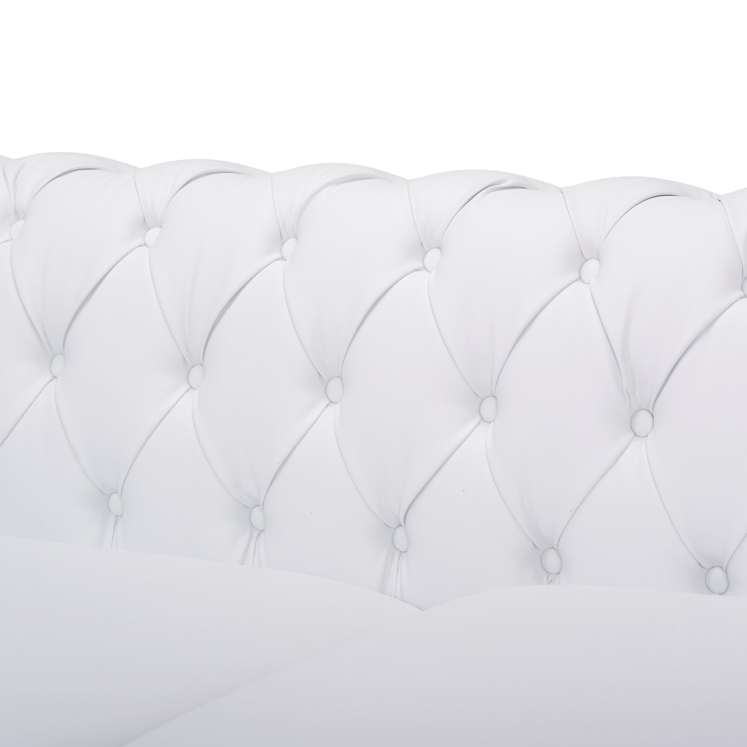 Chesterfield White PU Leather/Emerald Green Velvet Button-Tufted 3-Seater Sofa