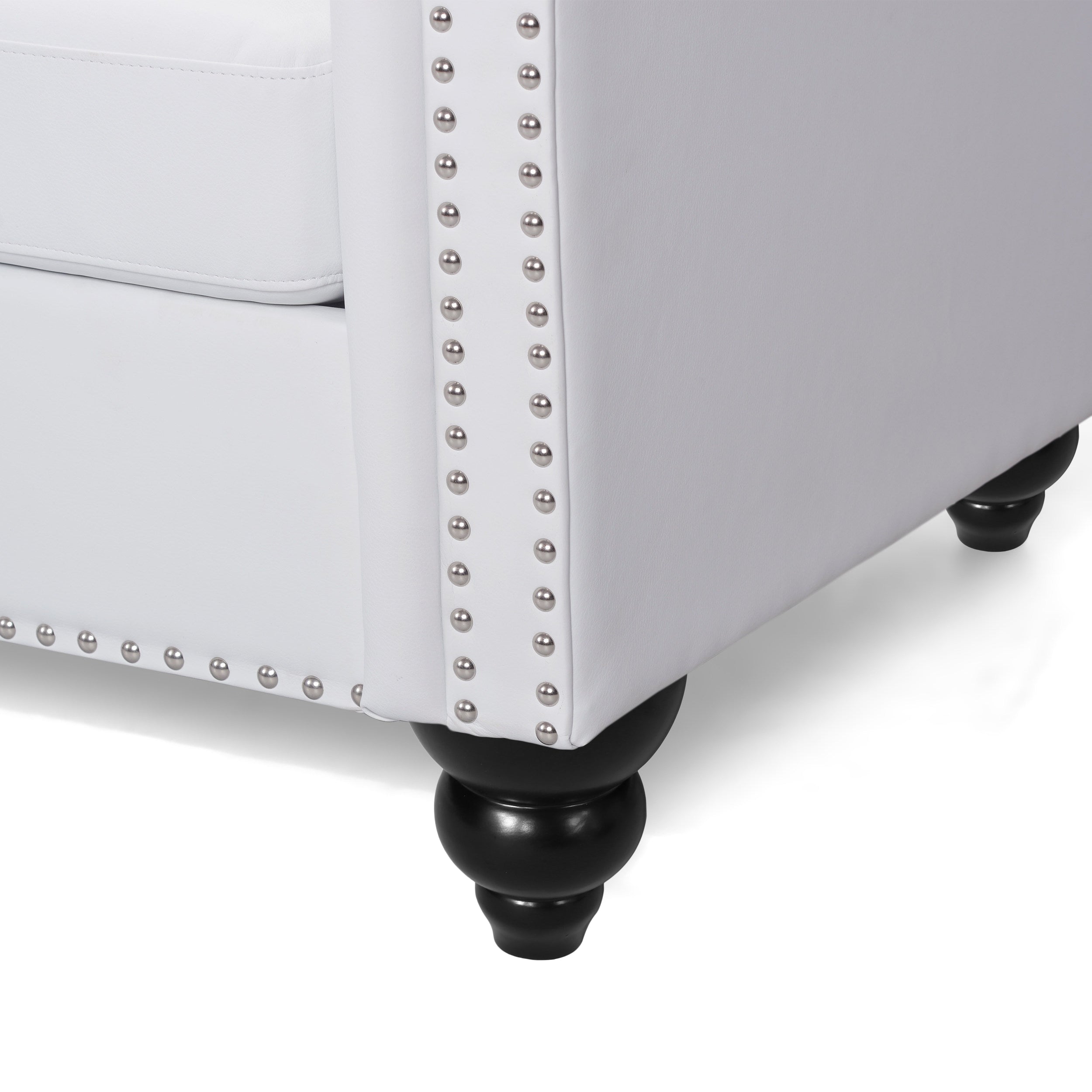 Chesterfield White PU Leather/Emerald Green Velvet Button-Tufted 3-Seater Sofa