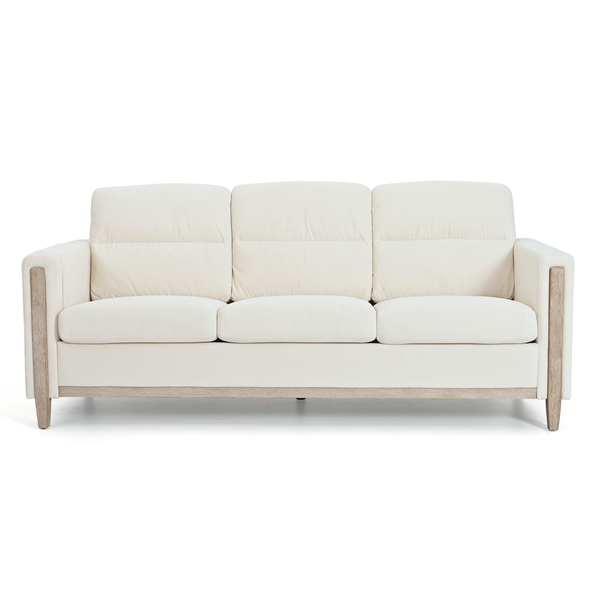 Modern Beige/Grey Comfortable 3-Seater Fabric Upholstered Sofa with Solid Wood Frame for Living Room