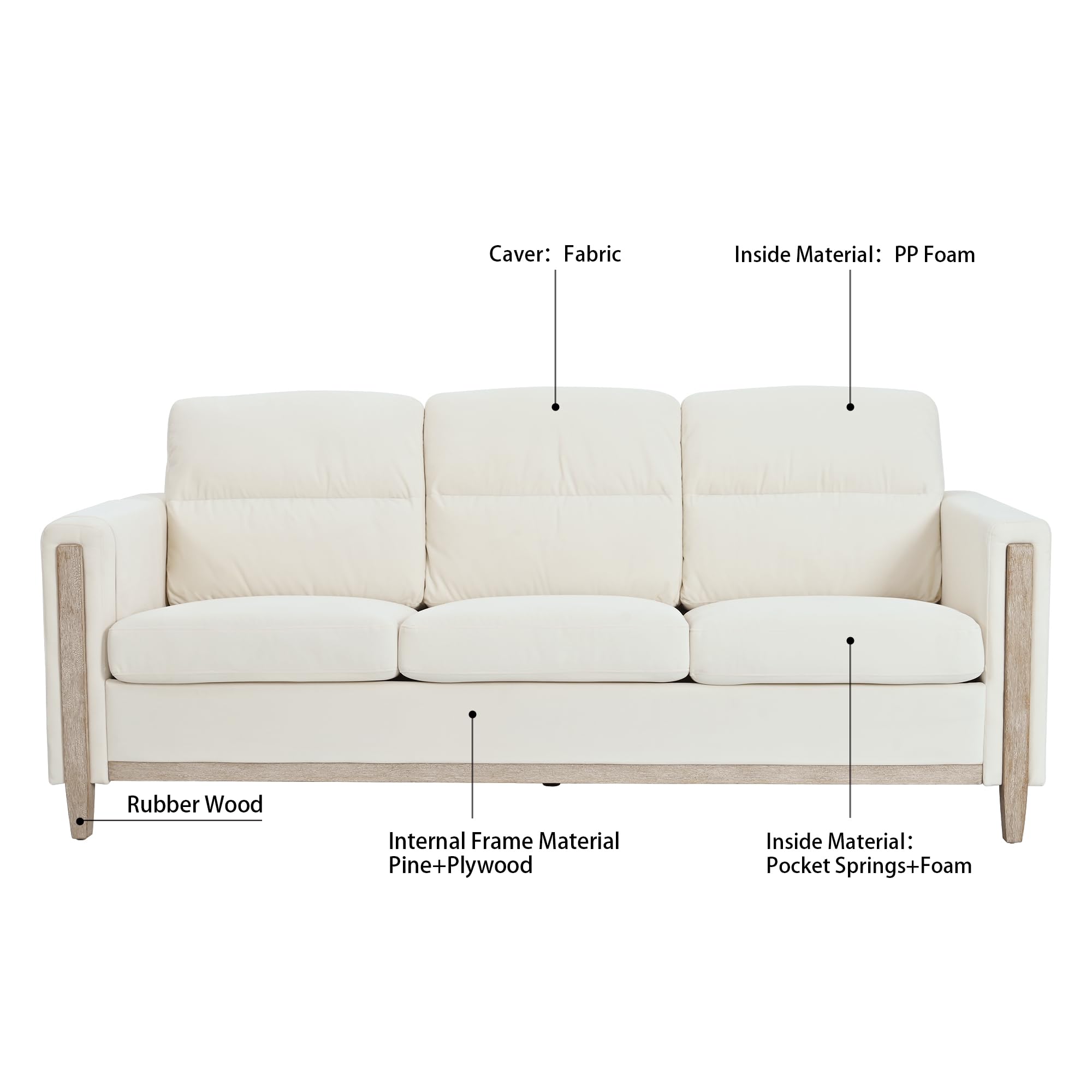 Modern Beige/Grey Comfortable 3-Seater Fabric Upholstered Sofa with Solid Wood Frame for Living Room