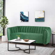 Modern Glam Emerald Green Channel-Tufted 3-Seater Velvet Upholstered Sofa with Tuxedo Arms and Birch