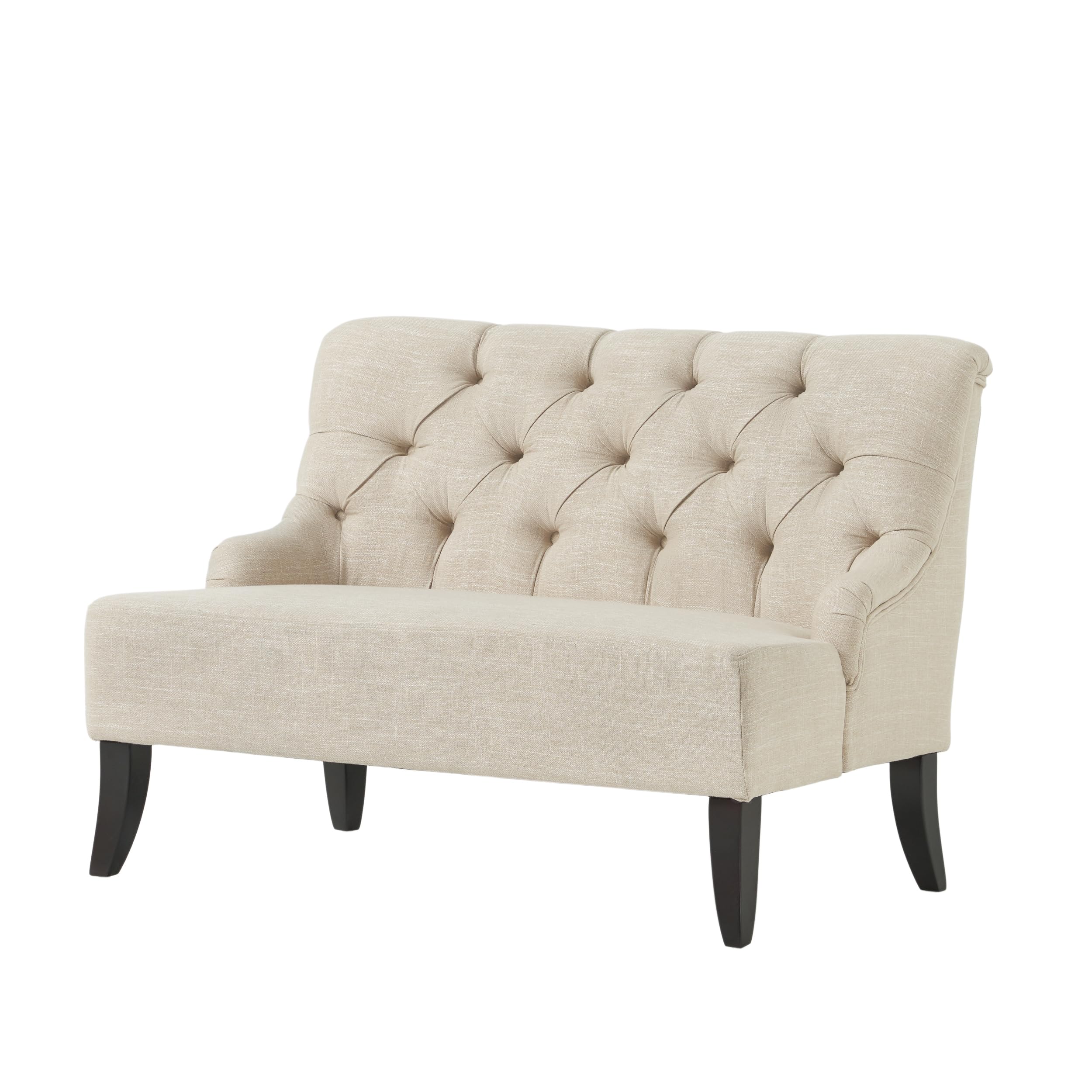 Mid - Century Modern Style Beige Fabric Tufted Loveseat