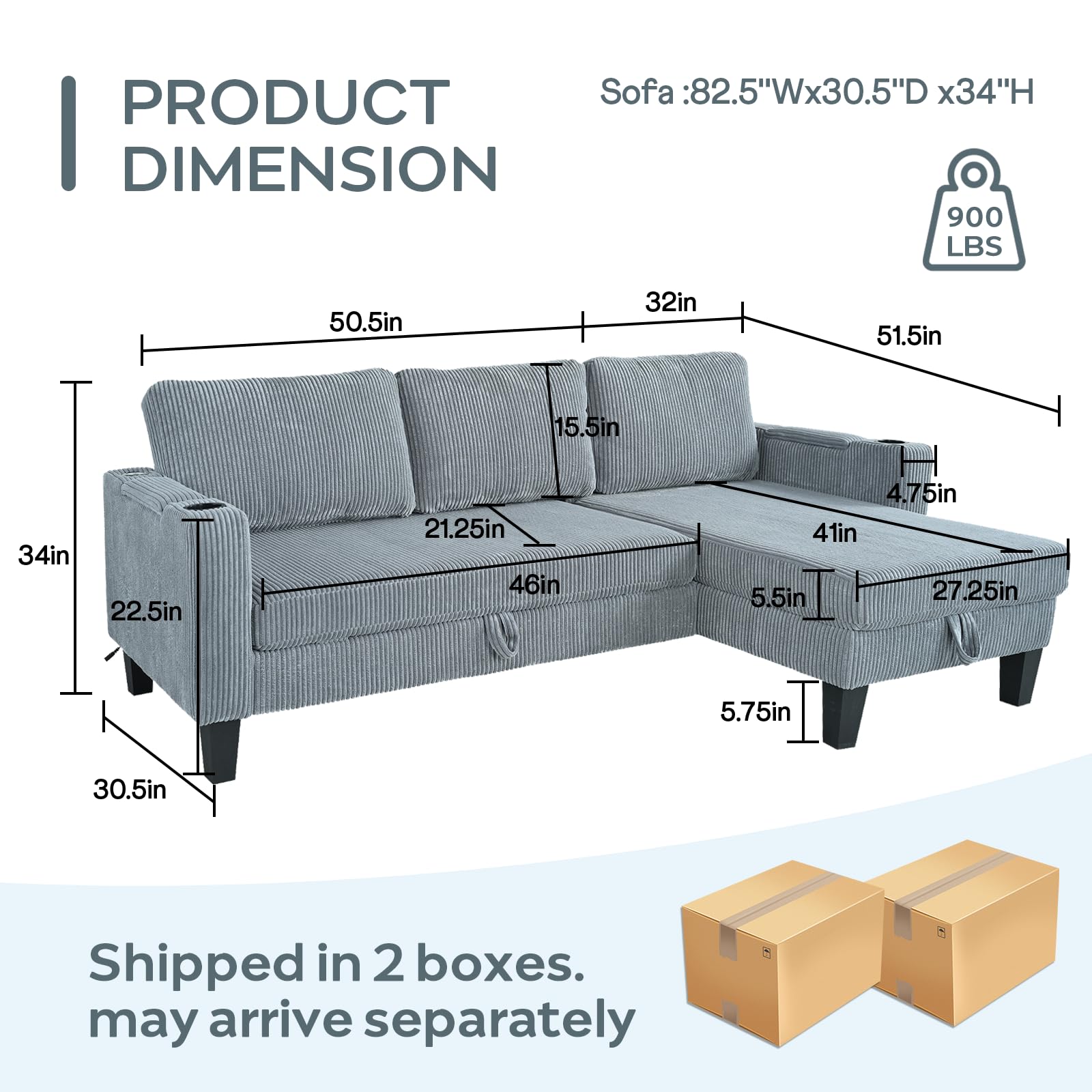 Modern Beige/Grey Reversible L-Shaped Sleeper Sofa with Storage & USB Ports