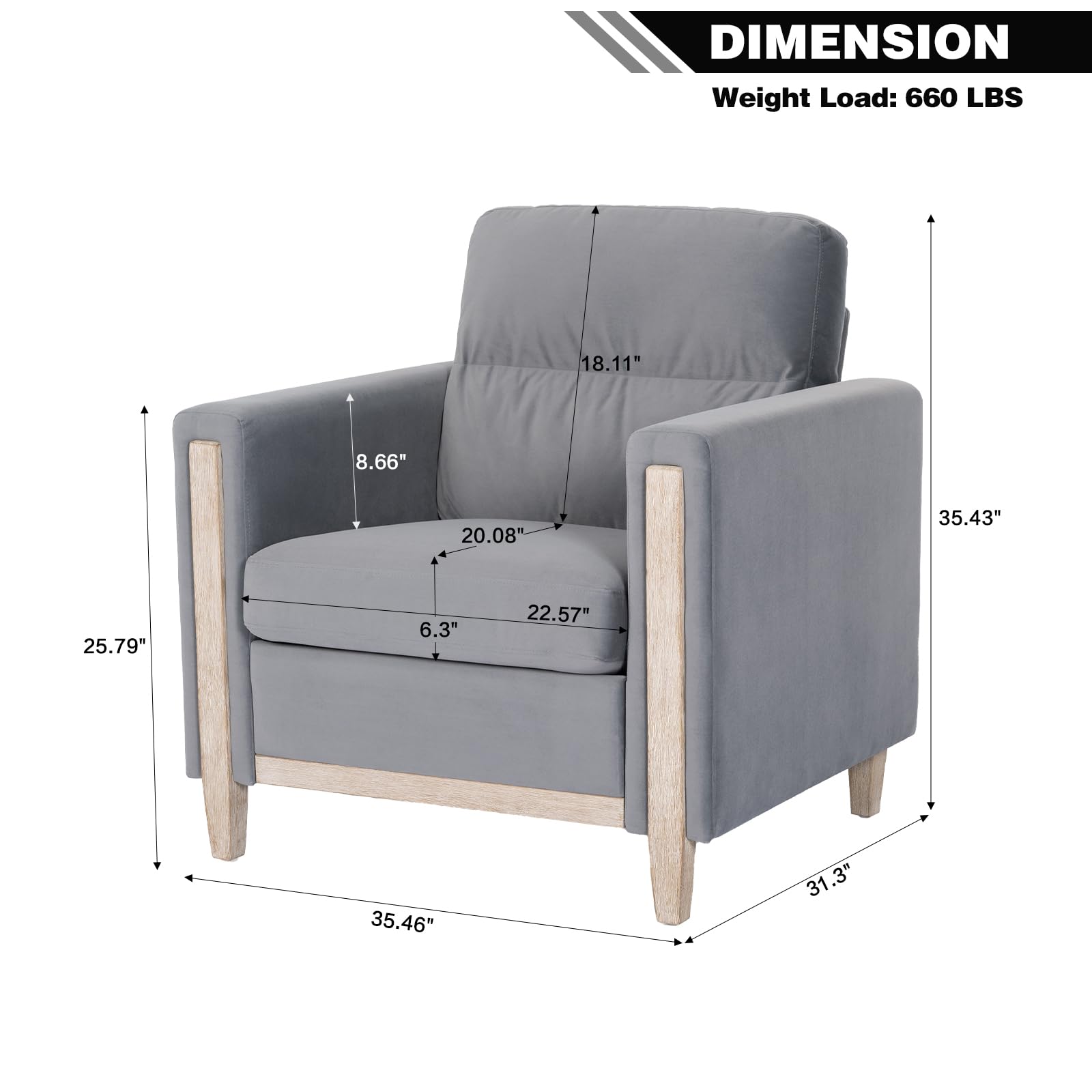 Modern  PU Leather & Velvet Upholstered Single Seater Accent Chair with Rubber Wood Legs