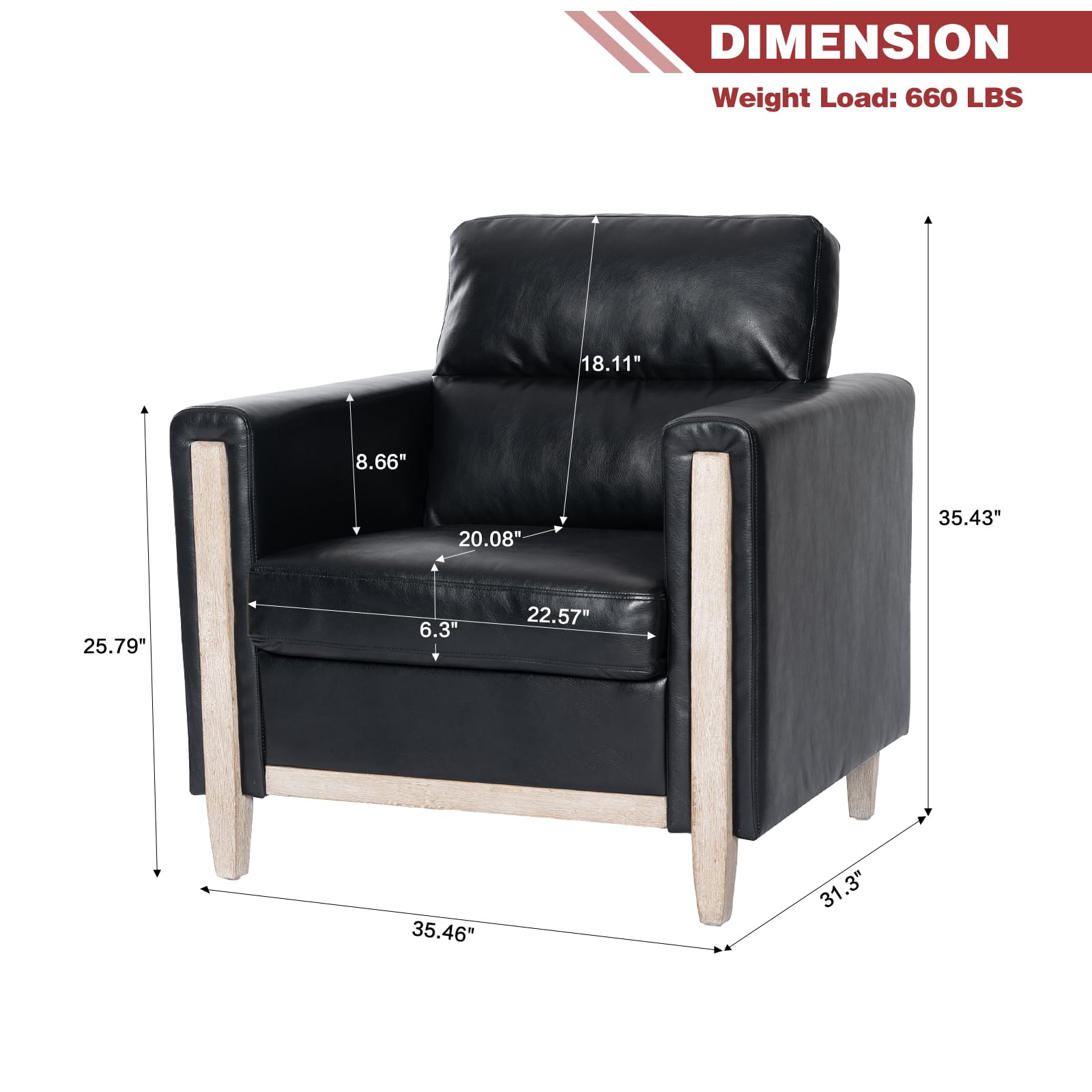 Modern  PU Leather & Velvet Upholstered Single Seater Accent Chair with Rubber Wood Legs