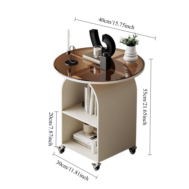 Mobile Round Side Table: For Living Room (Beside Sofa), Bedroom (Beside Bed) | Iron Frame, Glass Top