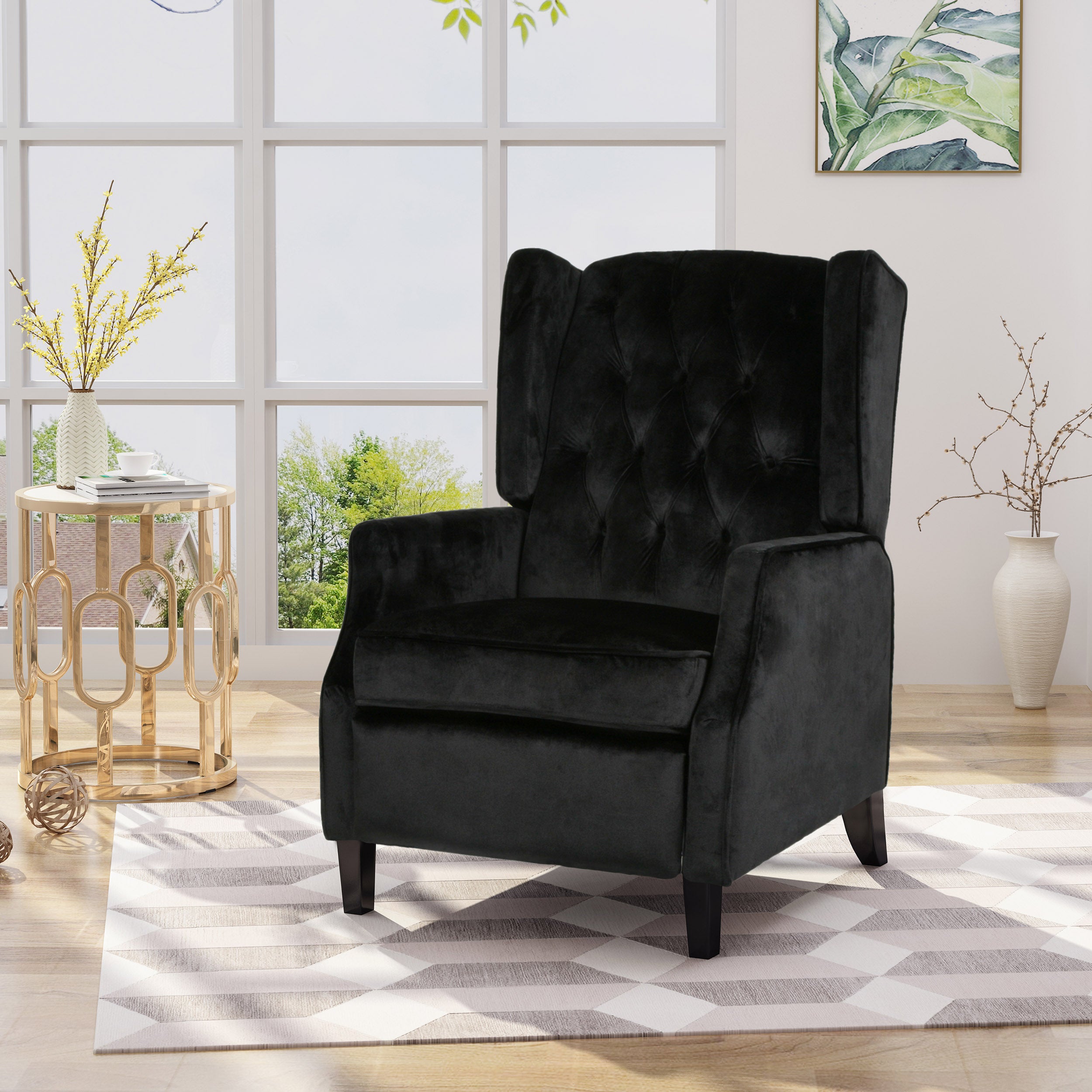 Classic Black Tufted High-BackWingback Armchair