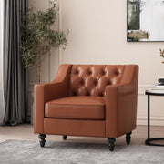 Modern Light Brown/Brown Ergonomic PU Leather Button-Tufted Club Chair
