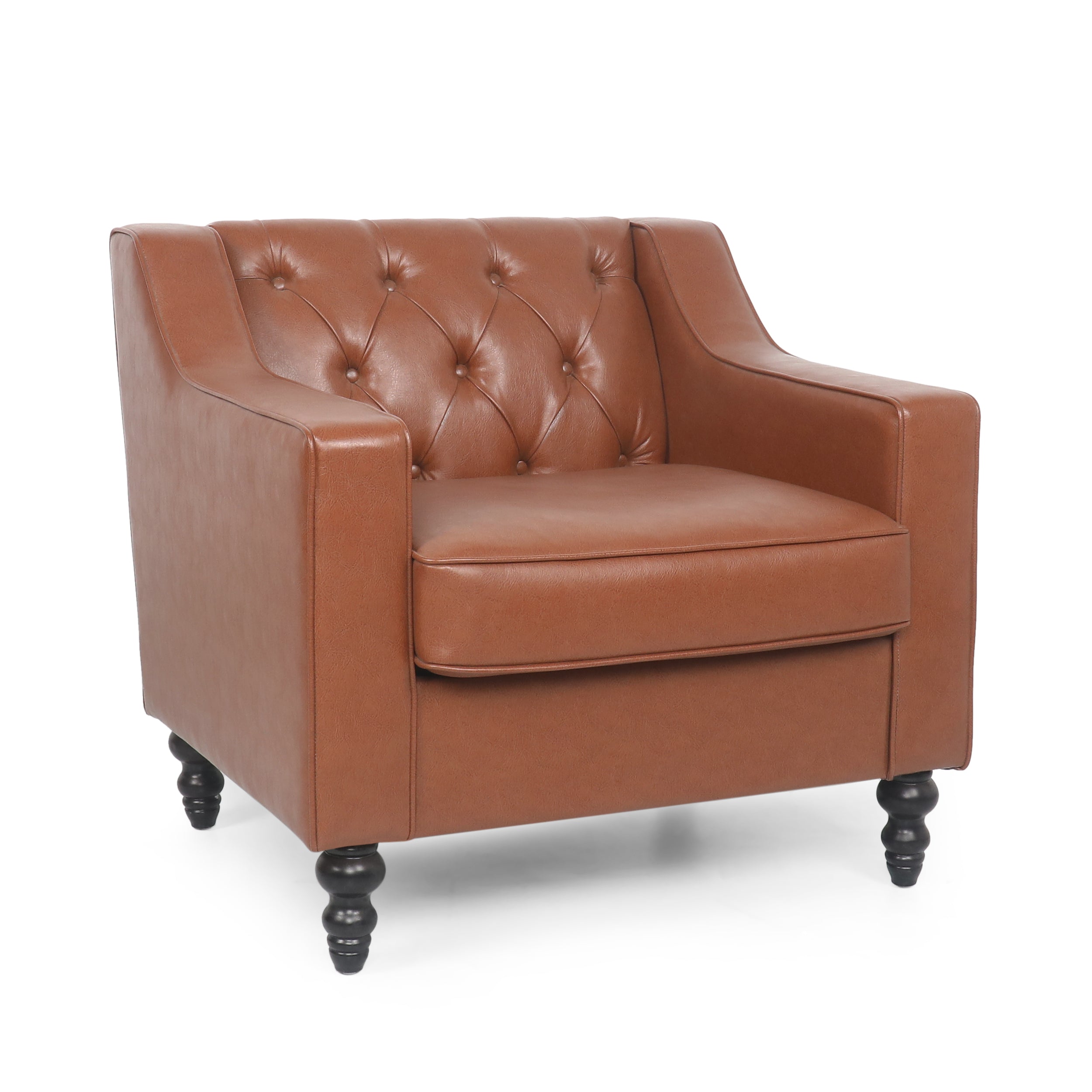Modern Light Brown/Brown Ergonomic PU Leather Button-Tufted Club Chair