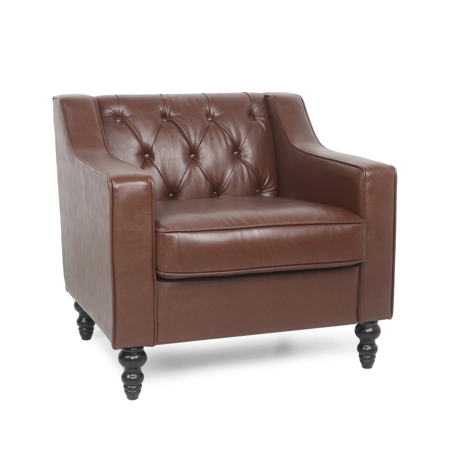 Modern Light Brown/Brown Ergonomic PU Leather Button-Tufted Club Chair