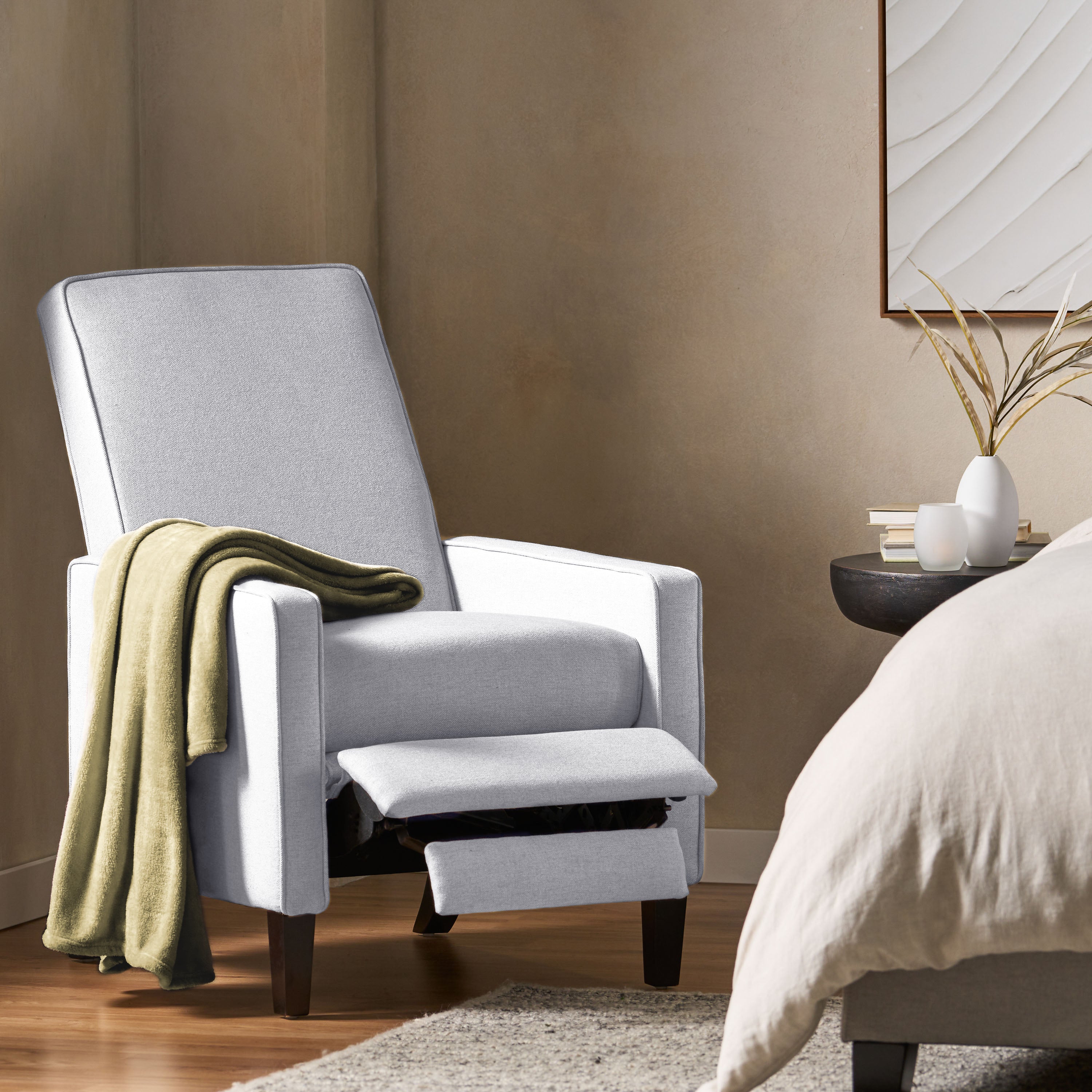 Minimalist Light Grey Reclining Fabric Upholstered Chair