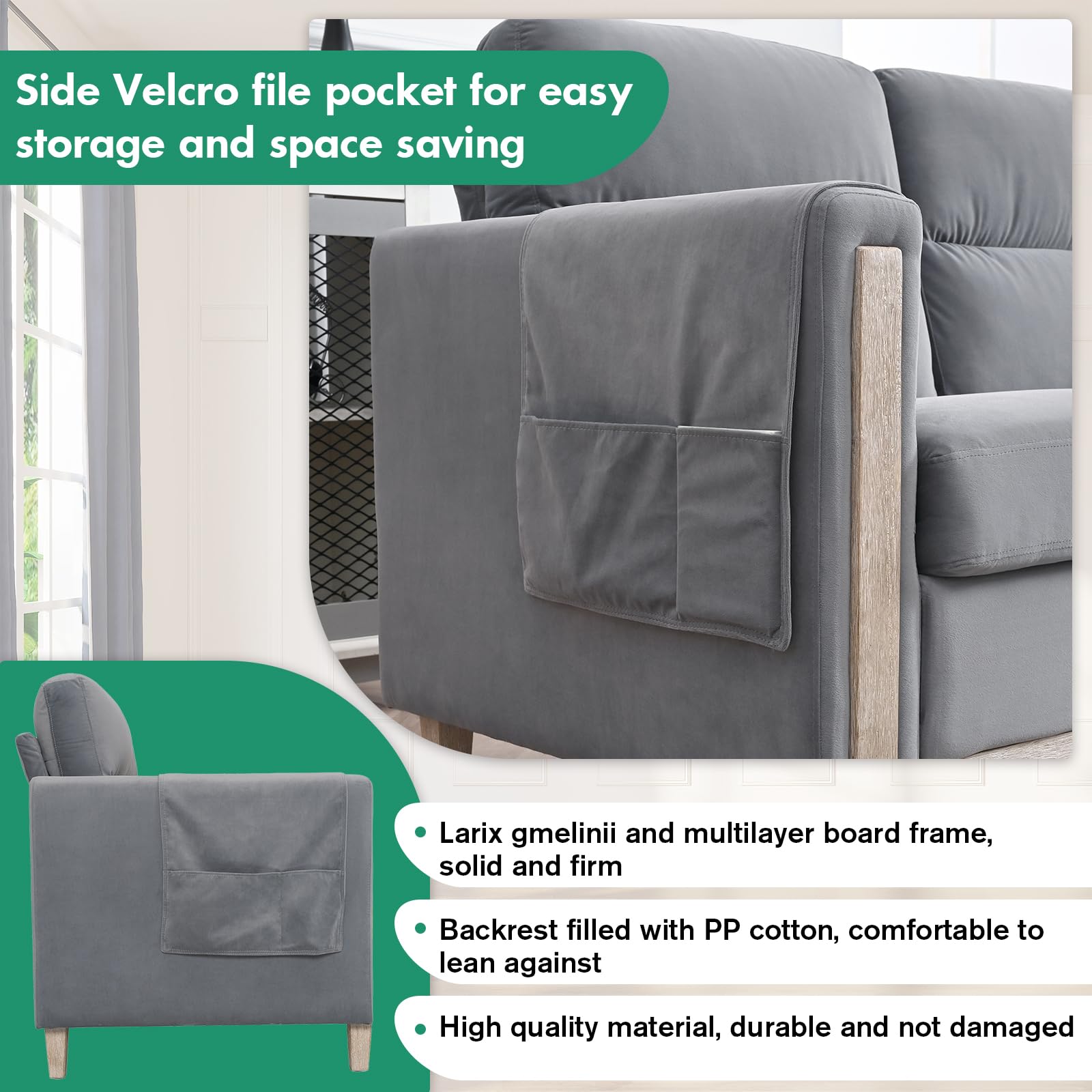 Modern Beige/Grey Comfortable 3-Seater Fabric Upholstered Sofa with Solid Wood Frame for Living Room