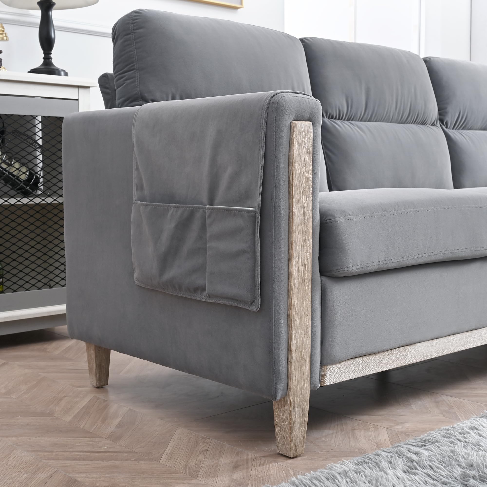 Modern Beige/Grey Comfortable 3-Seater Fabric Upholstered Sofa with Solid Wood Frame for Living Room