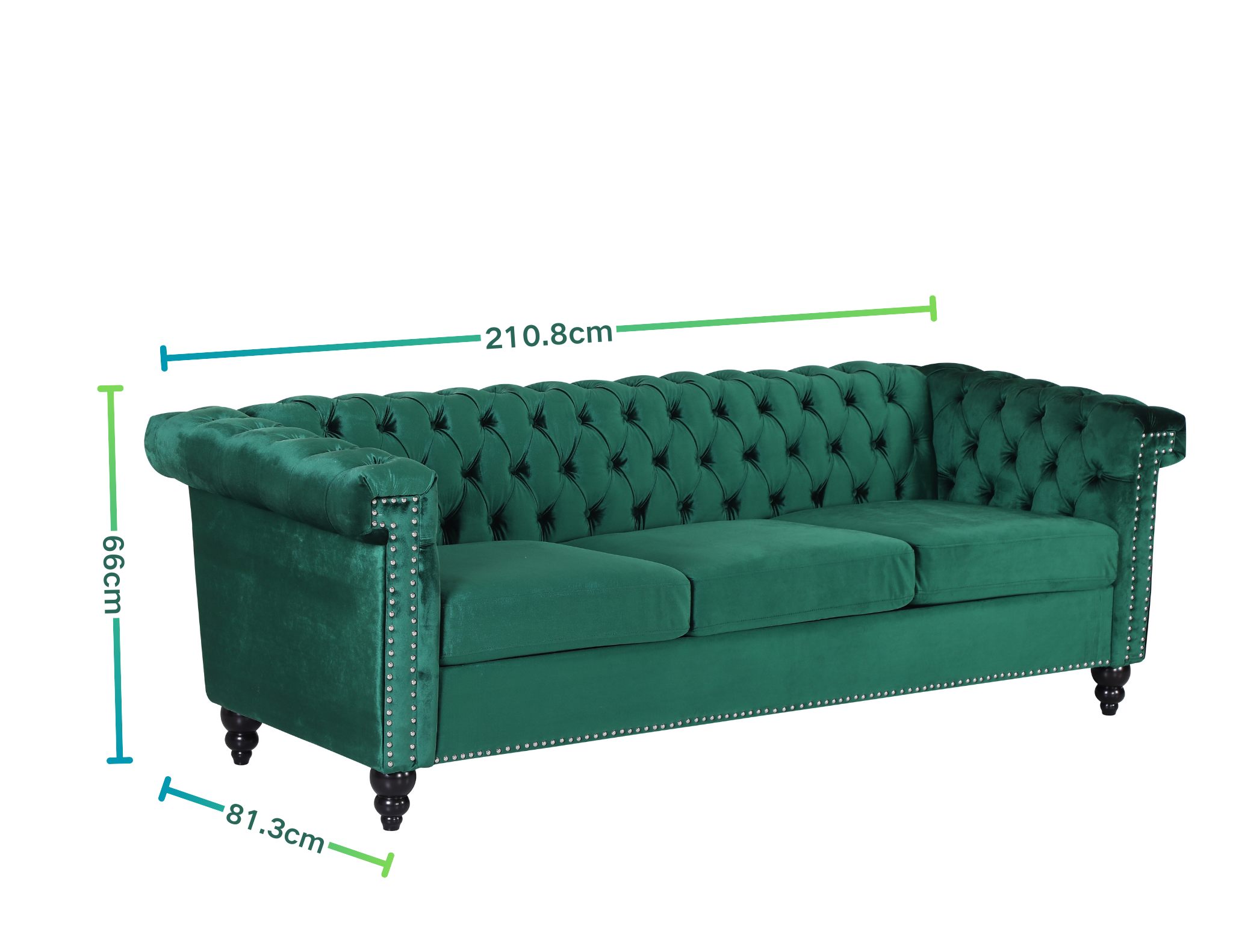 Chesterfield White PU Leather/Emerald Green Velvet Button-Tufted 3-Seater Sofa