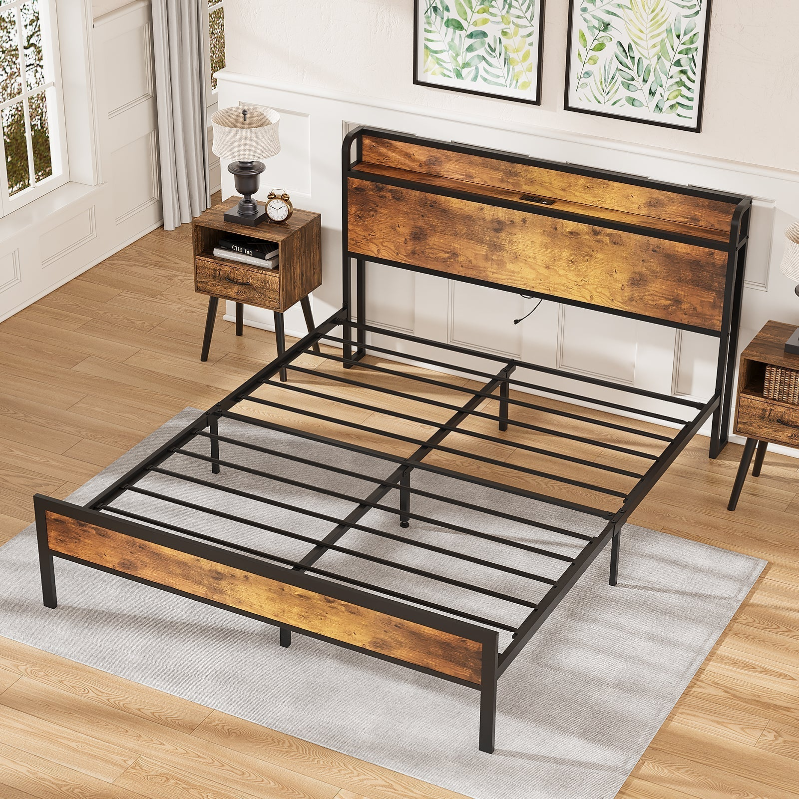 Advwin Bed Frame with Charging Station and USB Ports