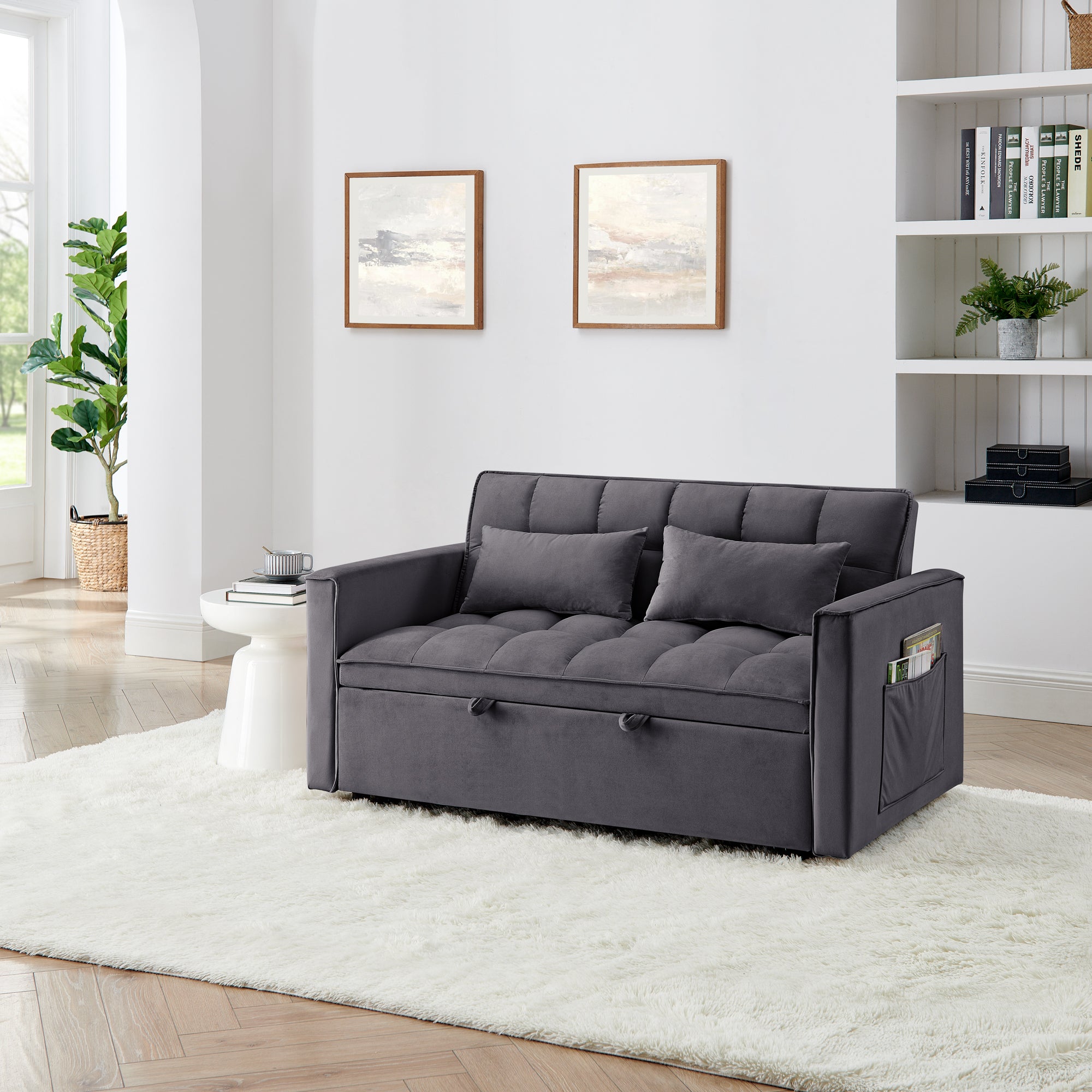 Fashionable modern and multi-functional foldable velvet sofa bed