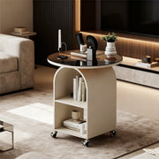 Mobile Round Side Table: For Living Room (Beside Sofa), Bedroom (Beside Bed) | Iron Frame, Glass Top