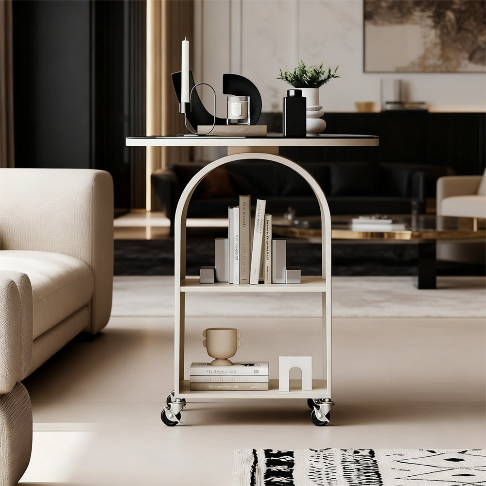 Mobile Round Side Table: For Living Room (Beside Sofa), Bedroom (Beside Bed) | Iron Frame, Glass Top
