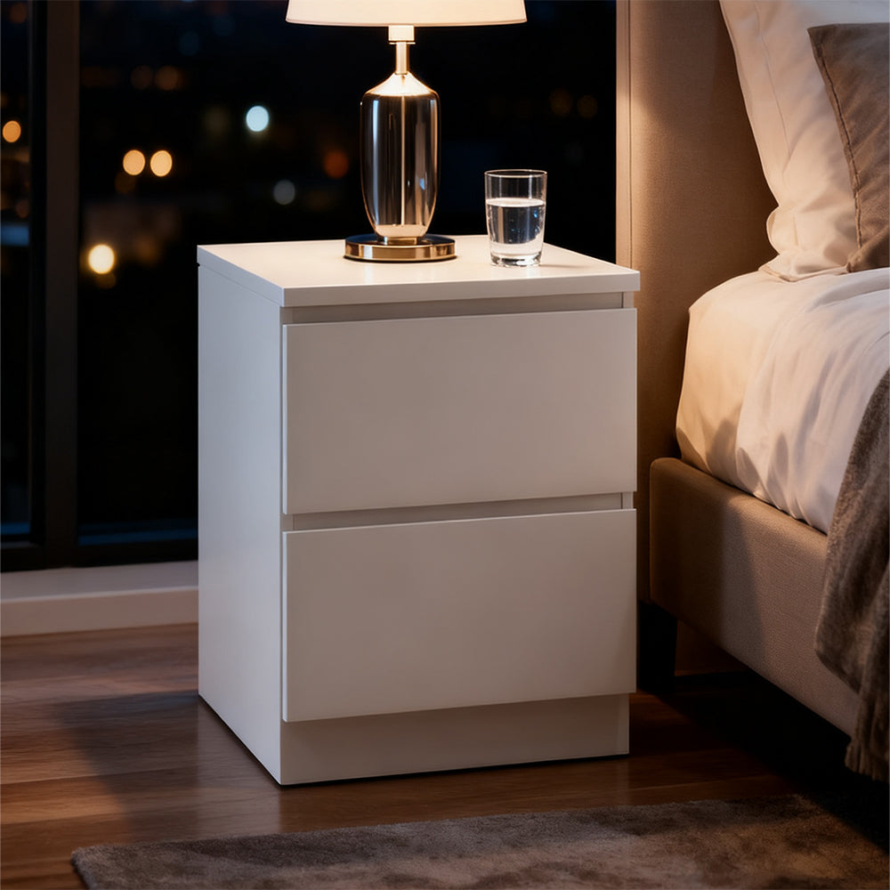 JUKEY Modern Simple Bedroom Double Drawers Nightstand – White 38*40*55cm