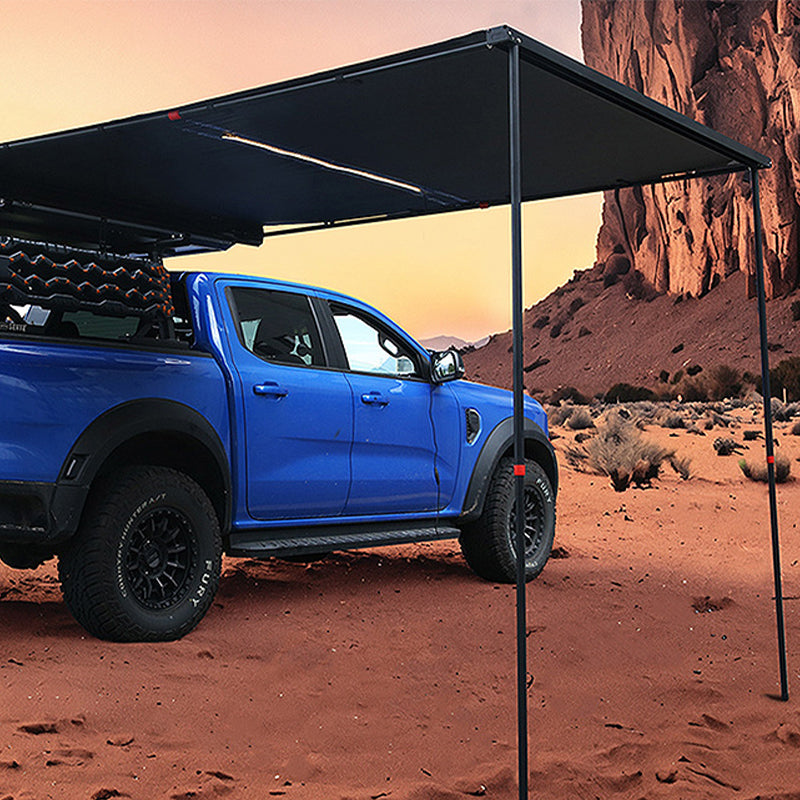 Car-side tent for outdoor camping, SUV side-mounted awning tent with aluminum alloy and black rainproof sunshade