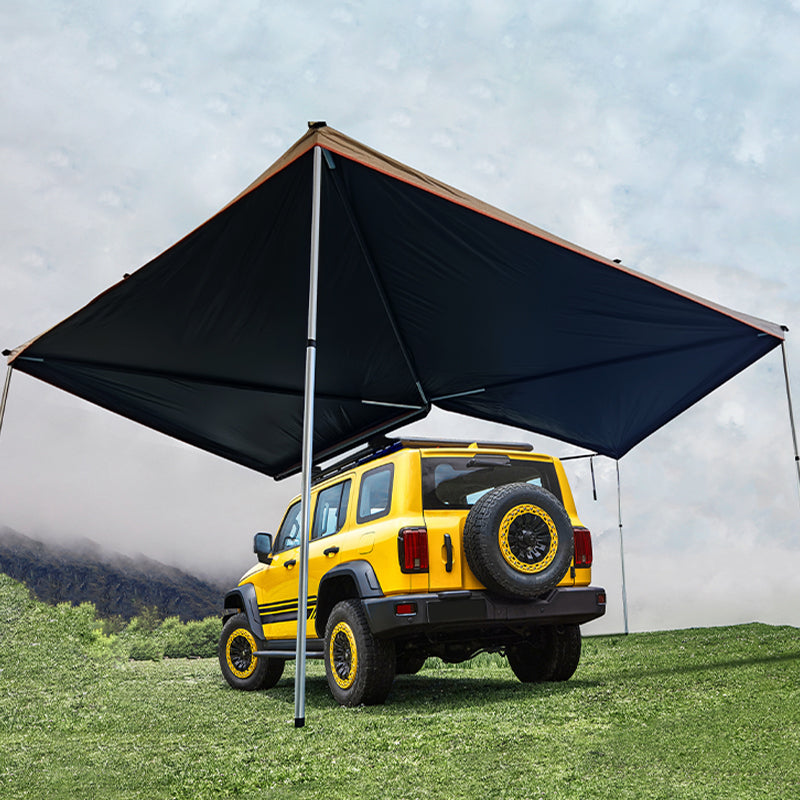 270 degree car side tent for sun and rain protection, aluminum alloy black rubber canopy on the side, SUV outdoor quick opening, side fan-shaped tent