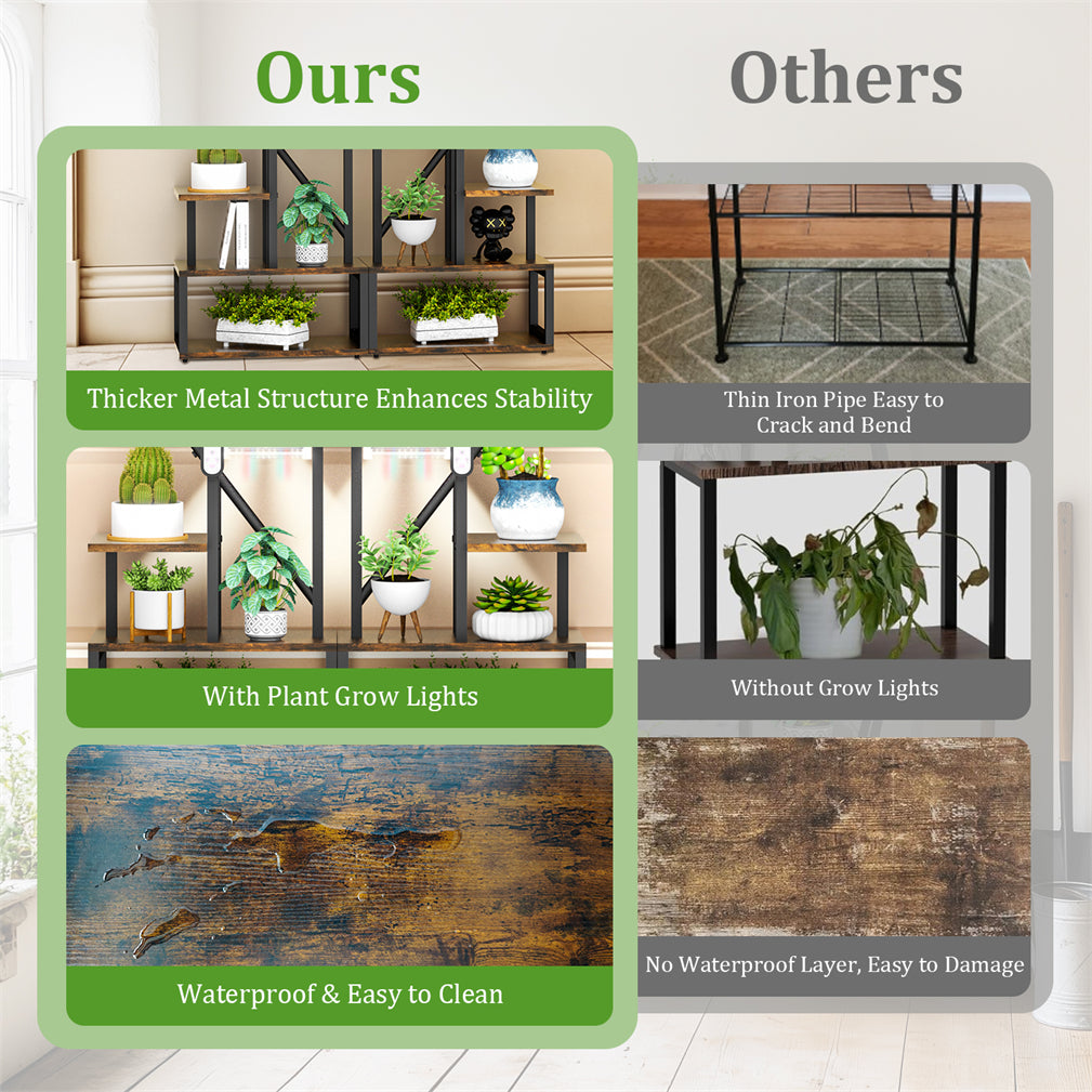 Vintage 2pcs Wood & Metal Heart-Shape Plant Flower Shelf Stand with Grow Lights