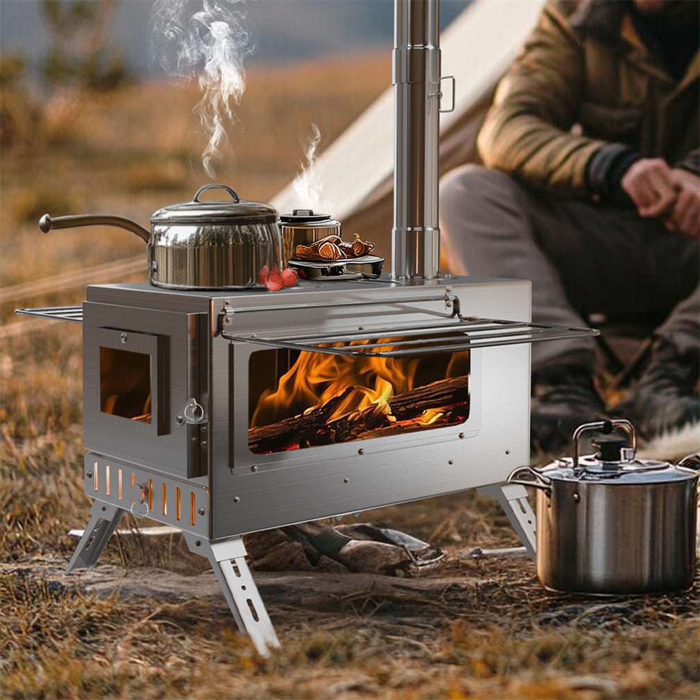 stainless steel tent stove Stainless Steel Portable Camping Wood Stove Tent Stove w/ Chimney Pipe