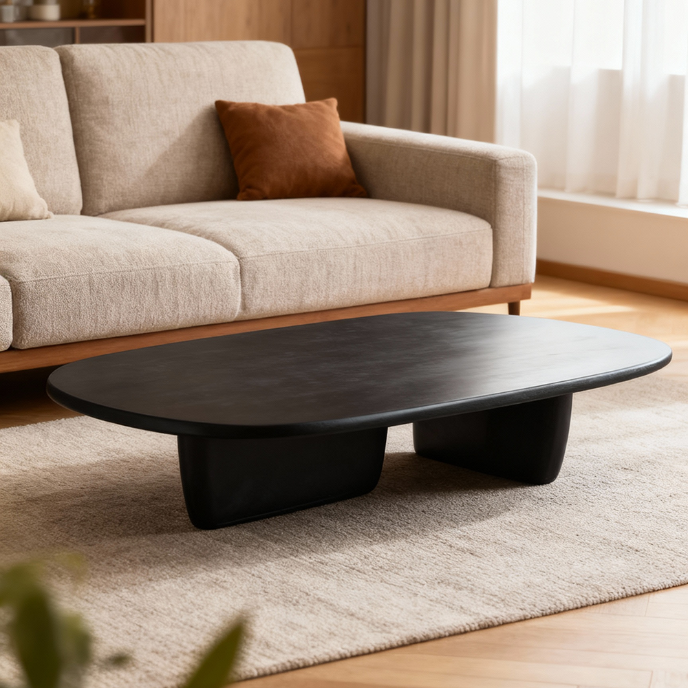 Eeeza Modern Solid Wood Coffee Table – Sculpted Minimalism with Everyday Utility