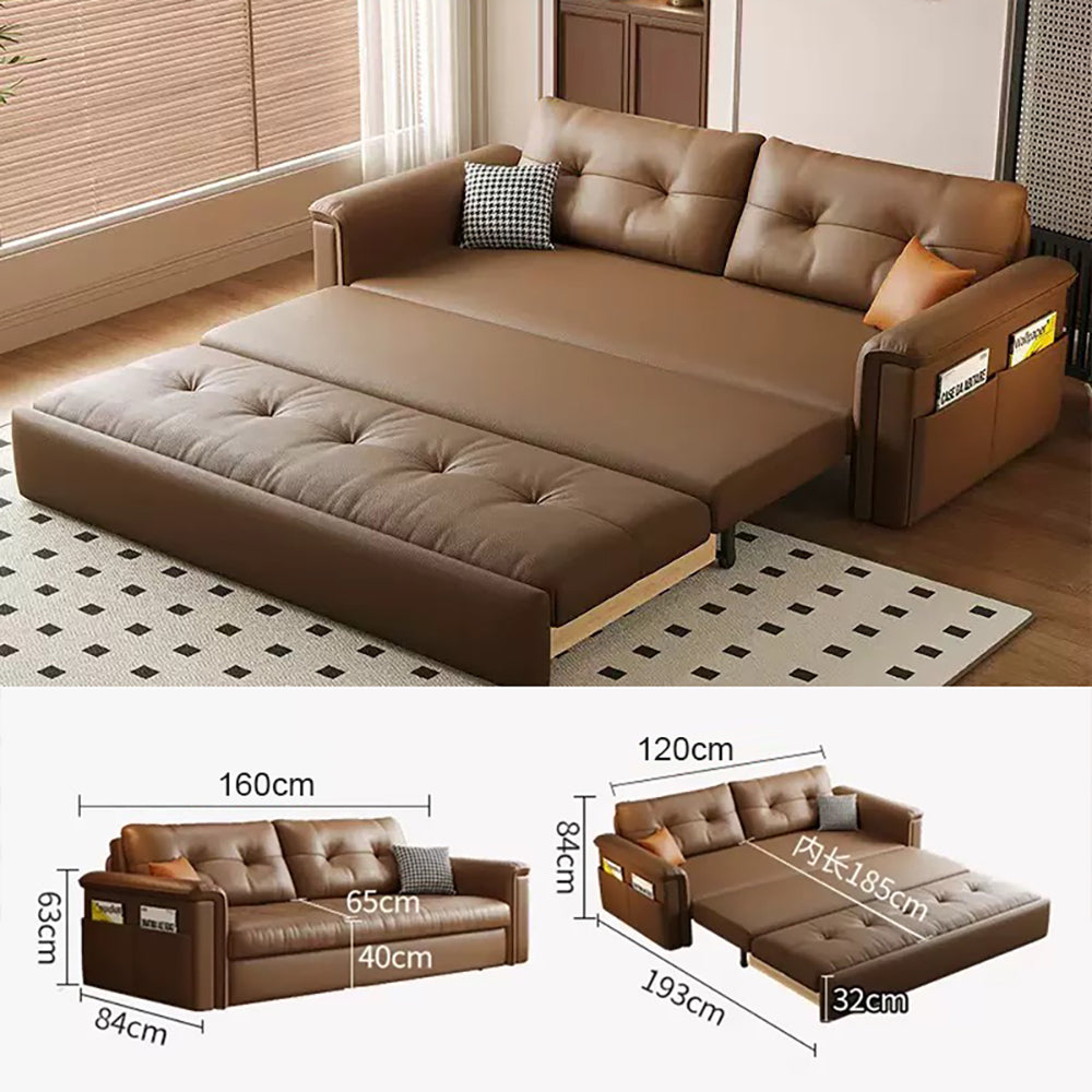 Eeeza Faux Leather Sofa Bed – Space-Saving Convertible Comfort, Vintage Nordic Style