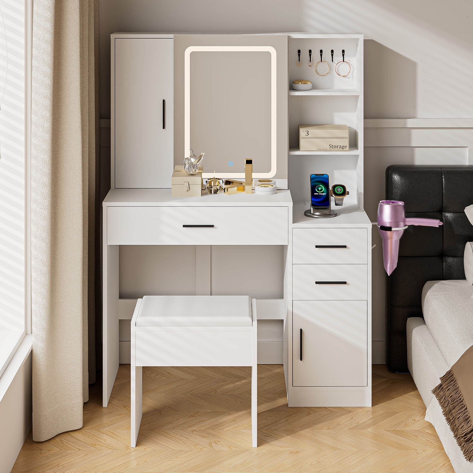 Advwin Dressing Table Stool Set with Mirror