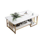 Eeeza Modern Faux Marble Coffee Table – Dual-Layer Storage, Gold Frame, 100/120cm Sizes