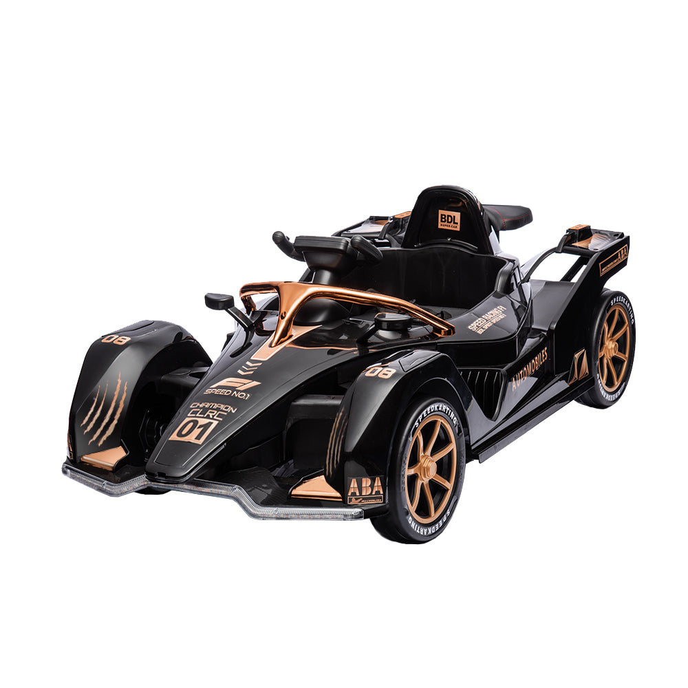 Eeeza 12V 7Ah Dual Drive Electric Go-Kart for Kids with Remote, MP3, and LED Lights