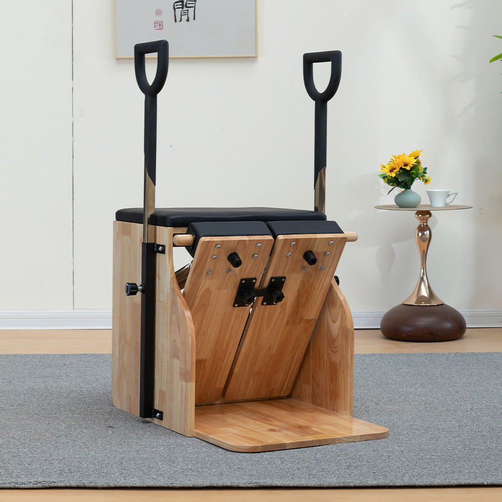 Eeeza Wooden Pilates Chair – Compact Dual Handle Wunda Chair with Rubberwood Frame