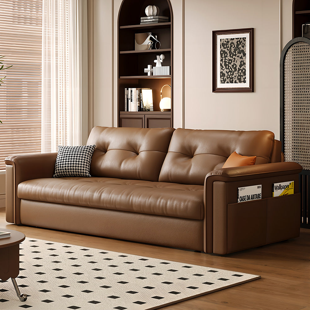 Eeeza Faux Leather Sofa Bed – Space-Saving Convertible Comfort, Vintage Nordic Style