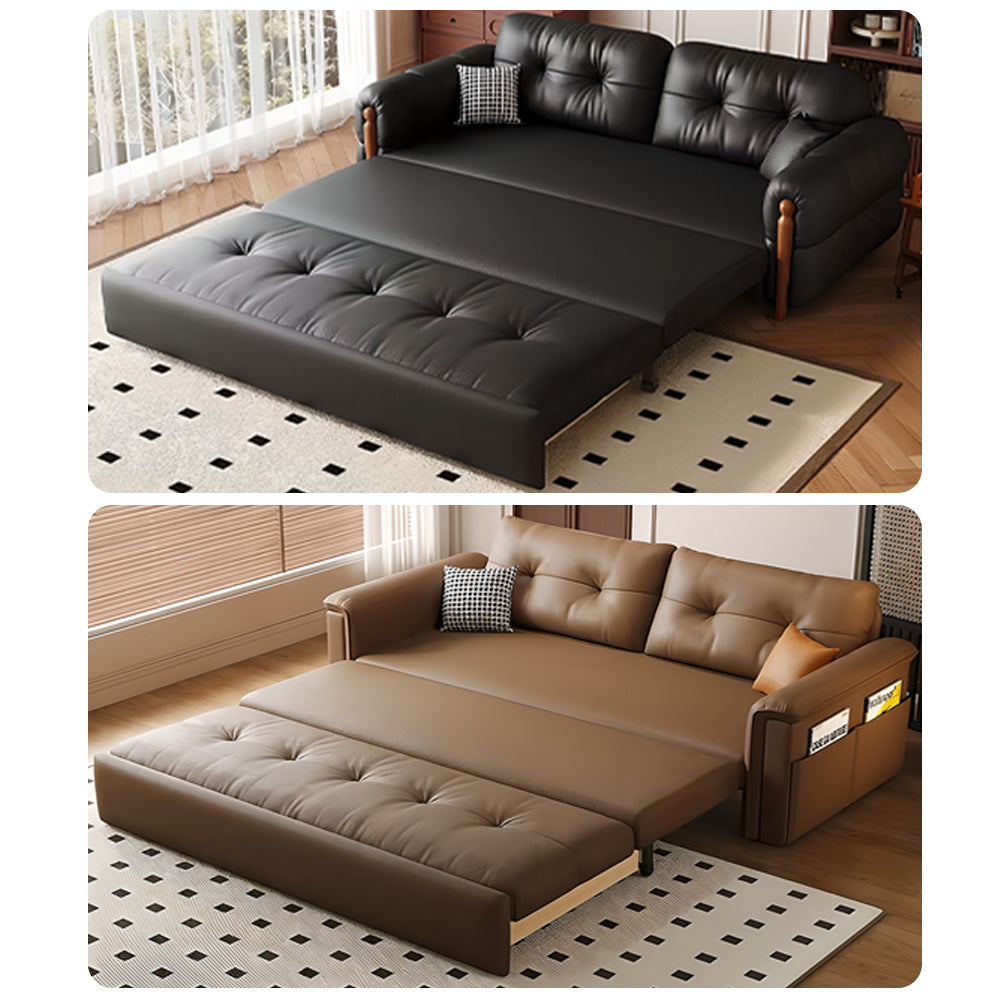 Eeeza Faux Leather Sofa Bed – Space-Saving Convertible Comfort, Vintage Nordic Style