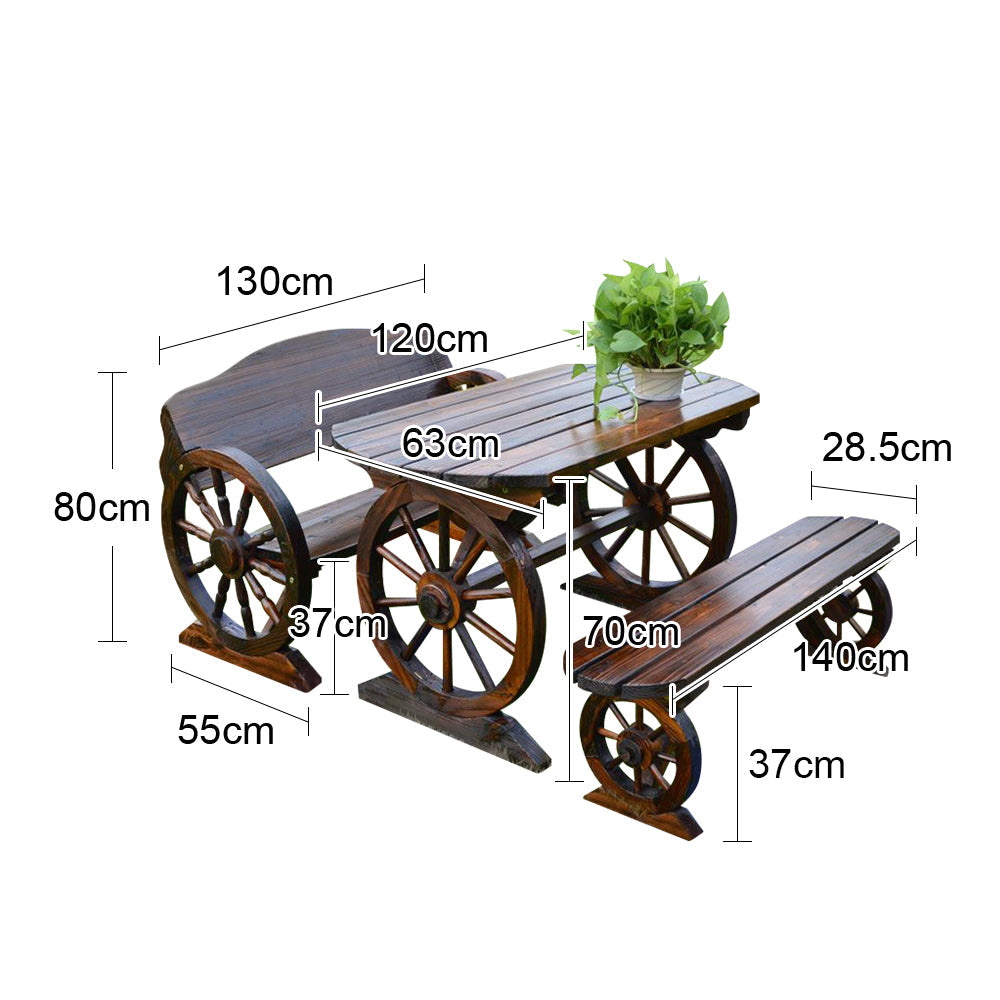 Eeeza Outdoor Garden Table&Chair Set Carbonized Pinewood