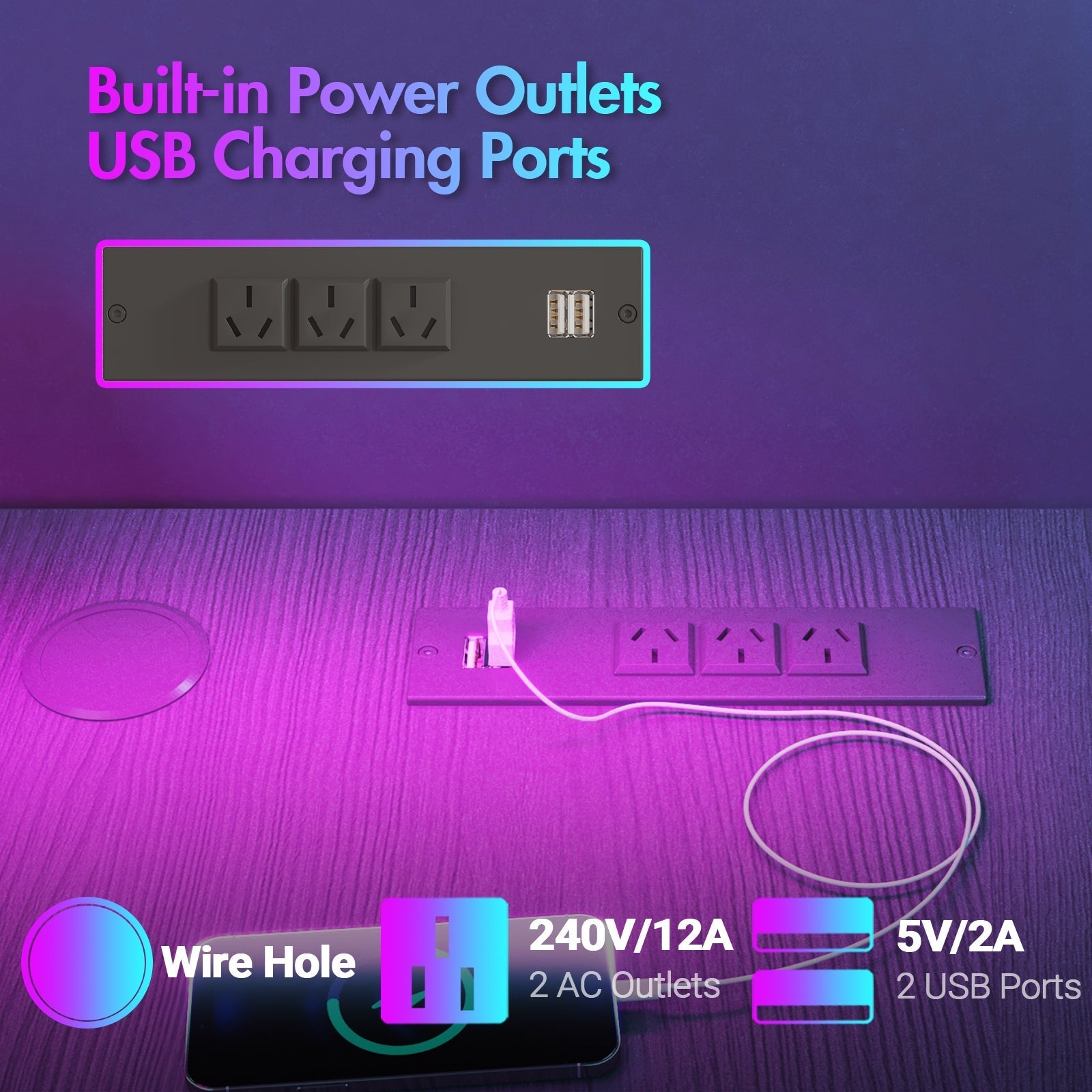 Advwin L Shaped Gaming Desk with LED Lights Black