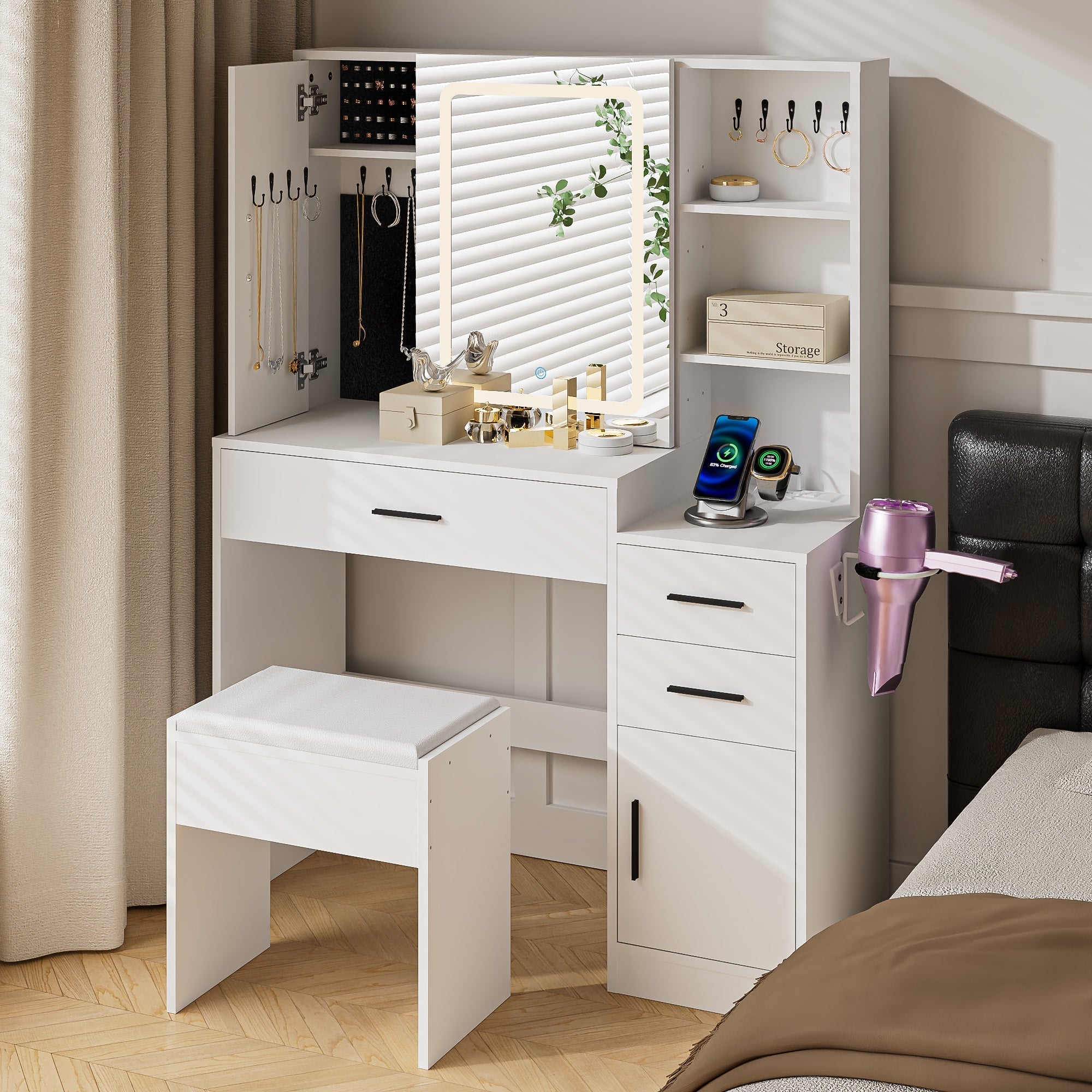 Advwin Dressing Table Stool Set with Mirror