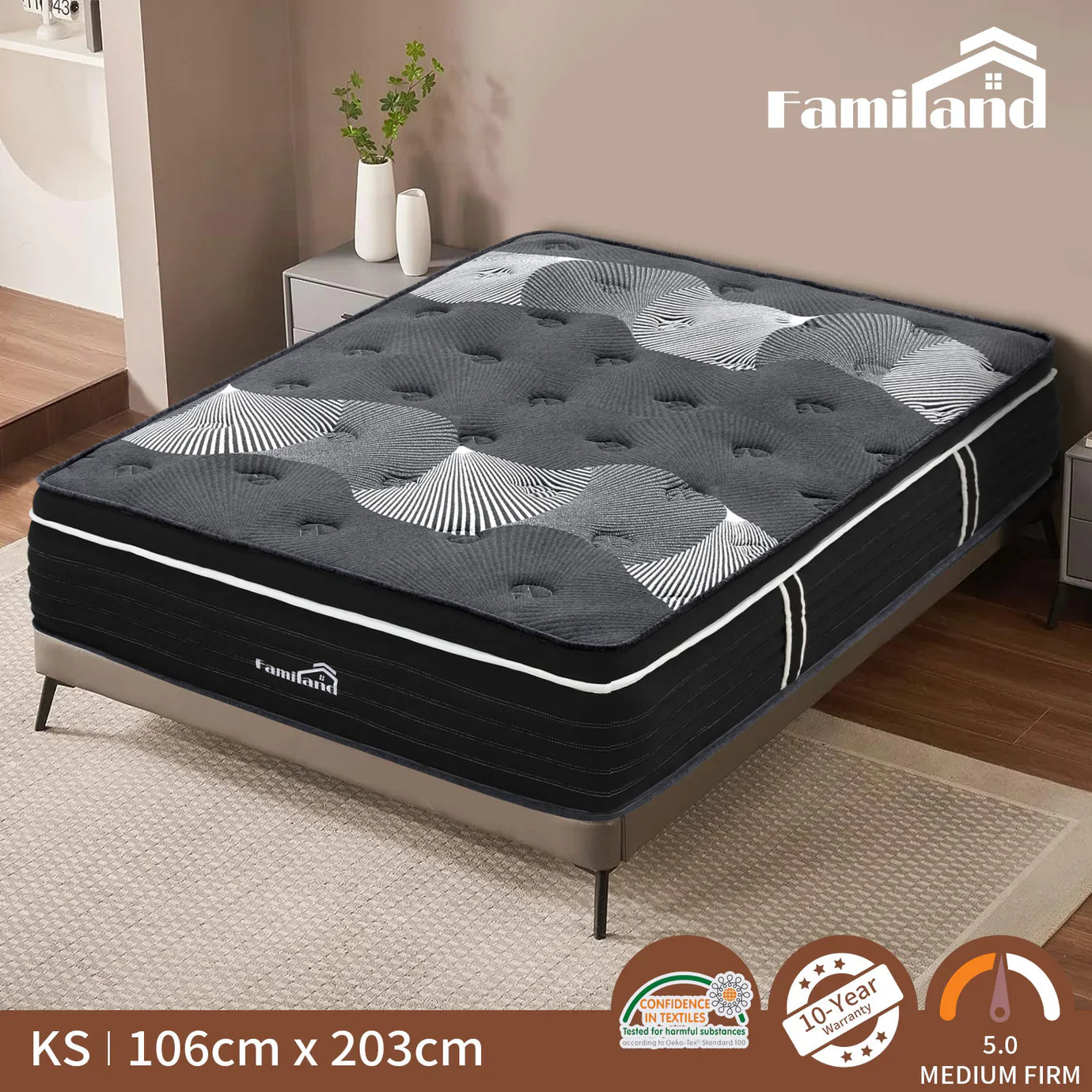 Familand Hybrid Mattress – Bamboo Charcoal Memory Foam & Pocket Springs