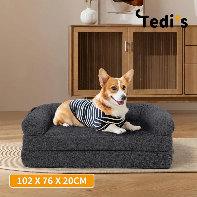 Tedi’s 2-in-1 Foldable Human-Size Dog Bed Sofa – Dark Grey (Model MLZPT0008-XL-DG)