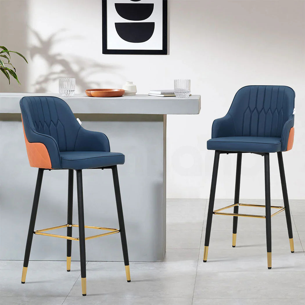 Familand Leather Bar Stools – Set of 2, Metal Frame