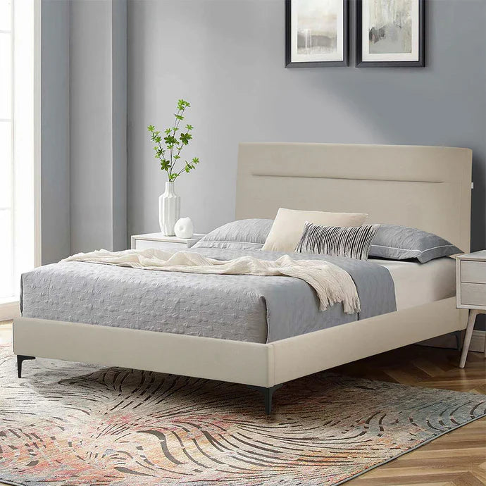 Cream-Linen Familand Queen Bed Frame: Stylish, Strong, Sleep-Friendly