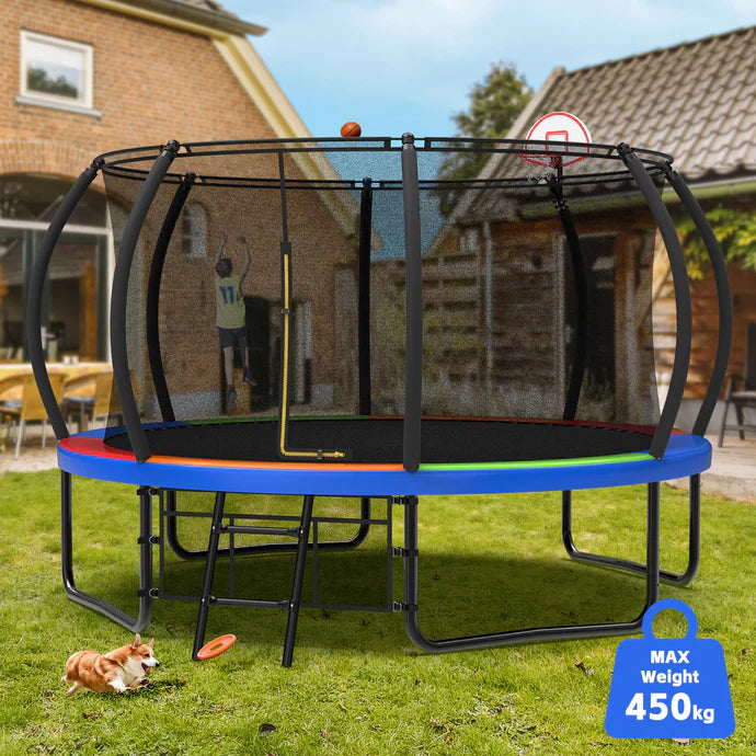 Big-Bounce Backyard Fun: 12 ft Outdoor Trampoline with Safety Enclosure and Extras