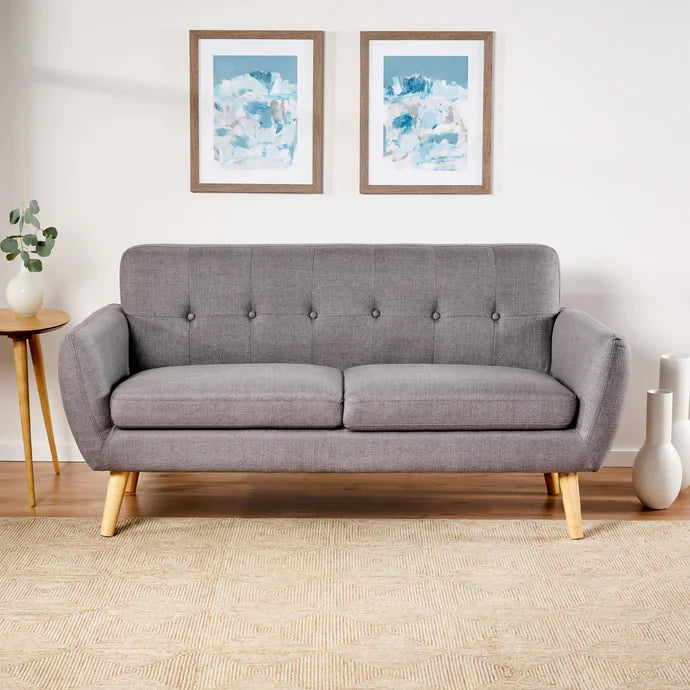 Grey Tufted Loveseat Sofa with Mid-Century Flair