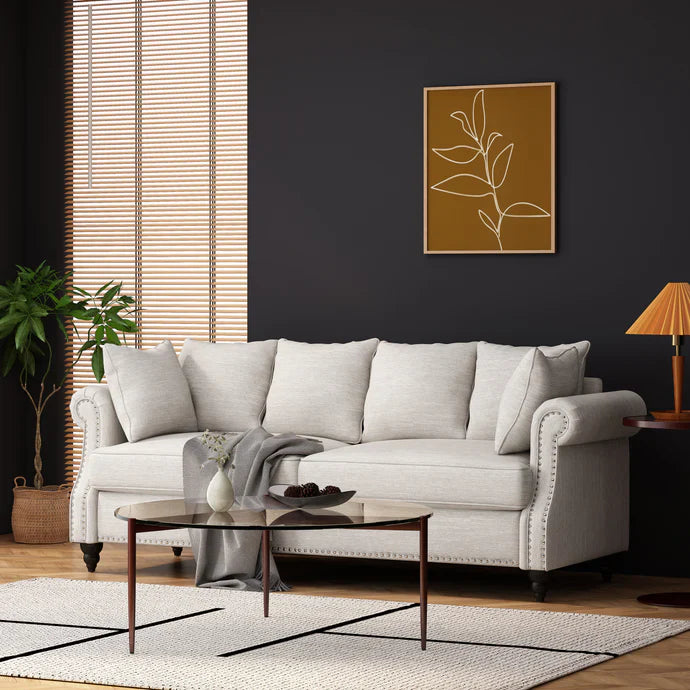 Contemporary Beige 3-Seater Sofa-Bed with Nailhead Trim – Style Meets Comfort