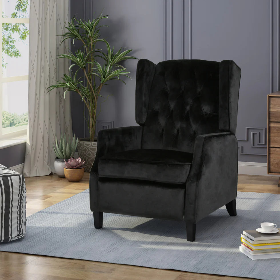 Classic Black Tufted High-Back Wingback Armchair – Elegant Statement Piece